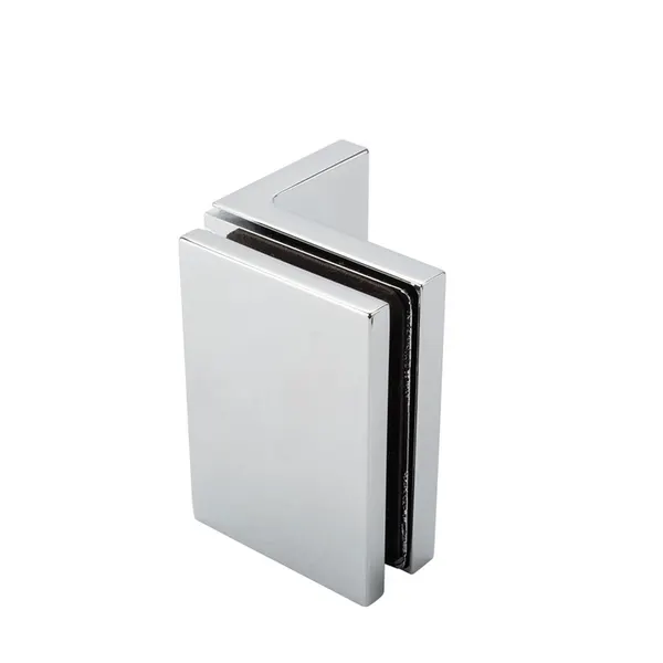Glasklem glas-wand 90° montage plaat voorzien van slobgaten glans chroom