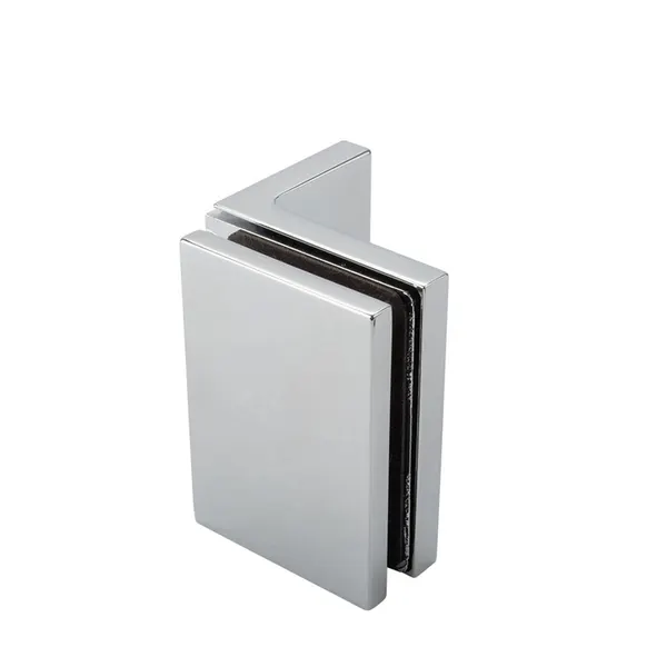 Glasklem glas-wand 90° montage plaat voorzien van slobgaten mat chroom