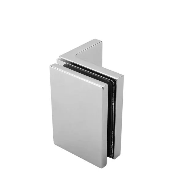 Glasklem glas-wand 90° montage plaat voorzien van slobgaten rvs effect