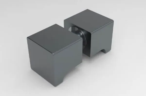 020230007-57 Knopstel vierk. geborsteld Gun Metal met inkeping, 32x32x32mm Messing basis, gat ø12mm.