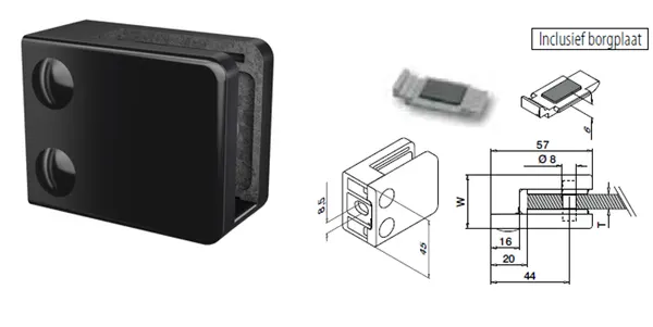 Glasklem MOD 4200 Mat zwart structuur