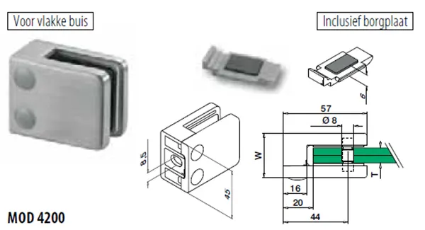 Glasklem MOD 4200 RVS 316