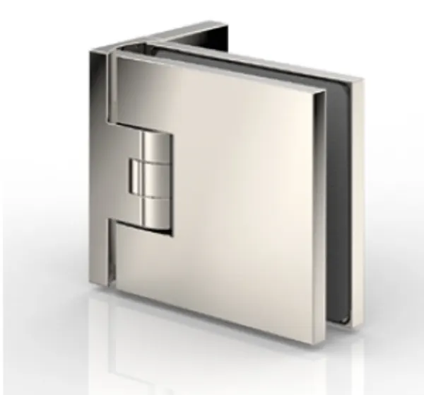 Flamea+ scharnier wand/glas 90° enkele schoefplaat incl. afdekkapjes. glans vernikkeld.