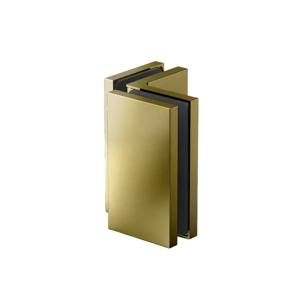 Glasklem Storm, glas-glas, 90°, geborsteld mat messing PVD
