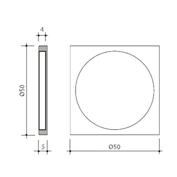 UV verlijmbare Komgreep 50x50 5mm RAL9005 mat zwart