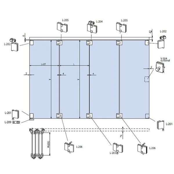 Vouwwand L-1500 SET 3 RVS-effect