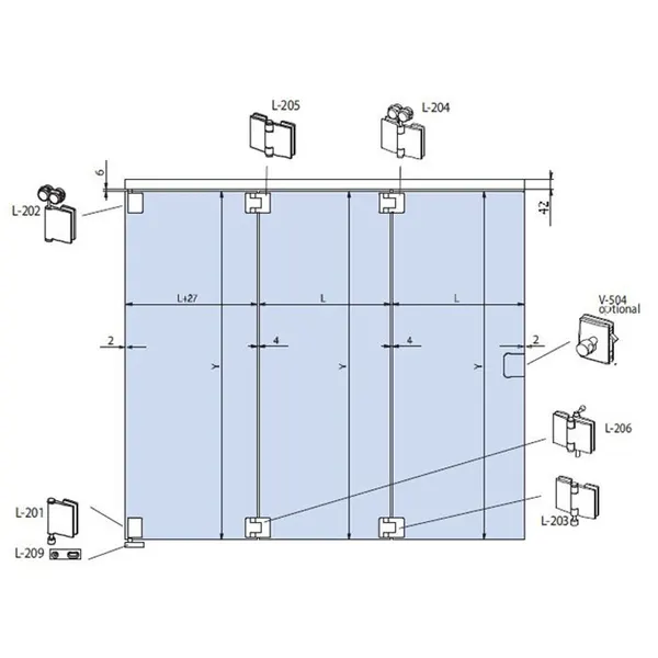 Vouwwand L-1500 SET 2 RVS-effect